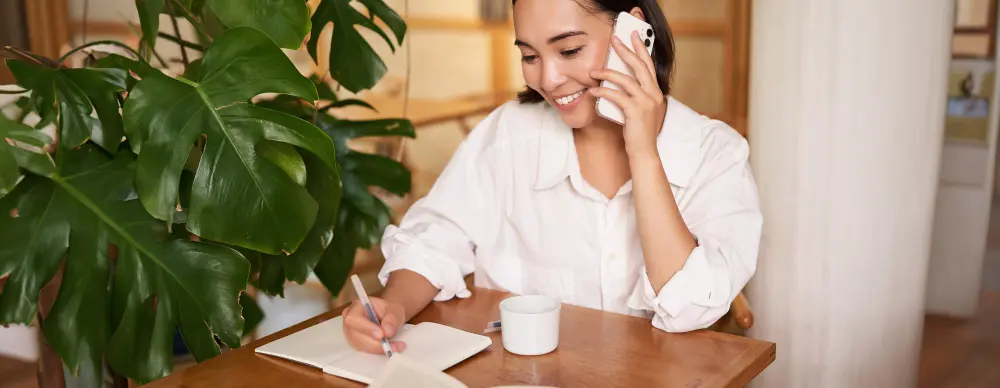 Client discussing her immigration case during a professional consultation call